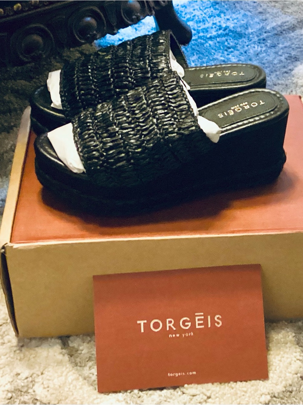 Torgeis Black Woven Platform Slide Mules